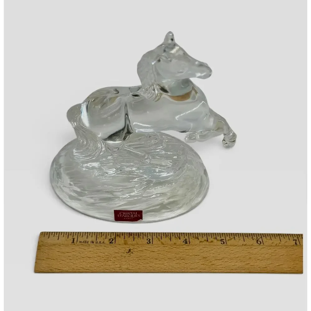 Vintage Cristal d'Arques Lead Crystal Rearing Horse Figurine Frosted Oval Base